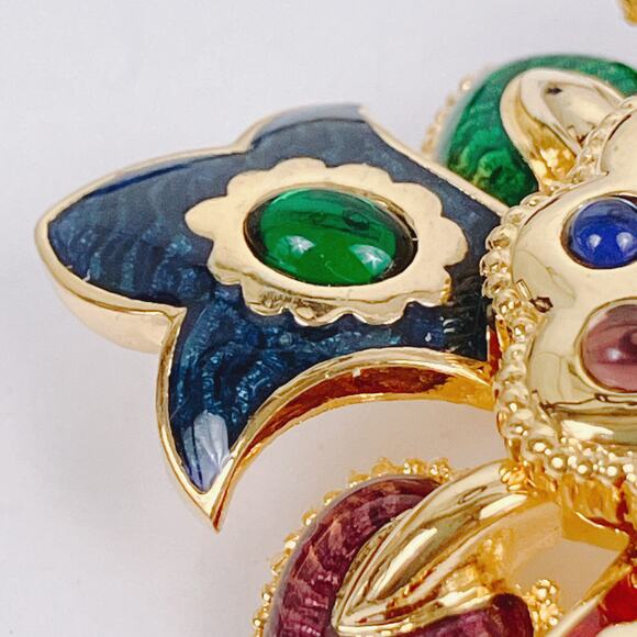 VTG Signed Joan Rivers Byzantine Fleur De Lis Colorful Enamel Brooch Collectible - Picture 3 of 10